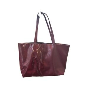 Burgundy Tote Bag Faux Leather Vinyl Shoulder‎ Bag Everyday Carryall Shopper